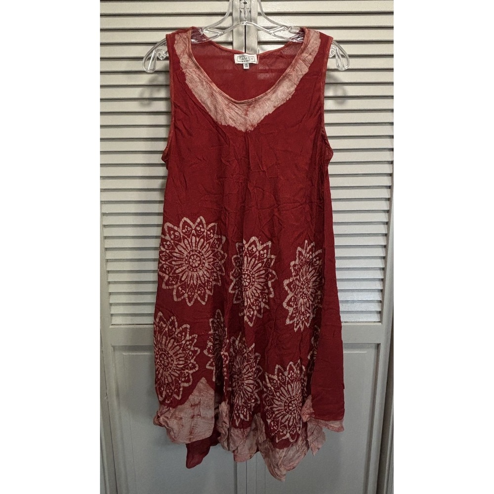 Tamsy Tie Dye Tank Sun Dress NWT Rust/White Size One Size Rayon Scoop Neck